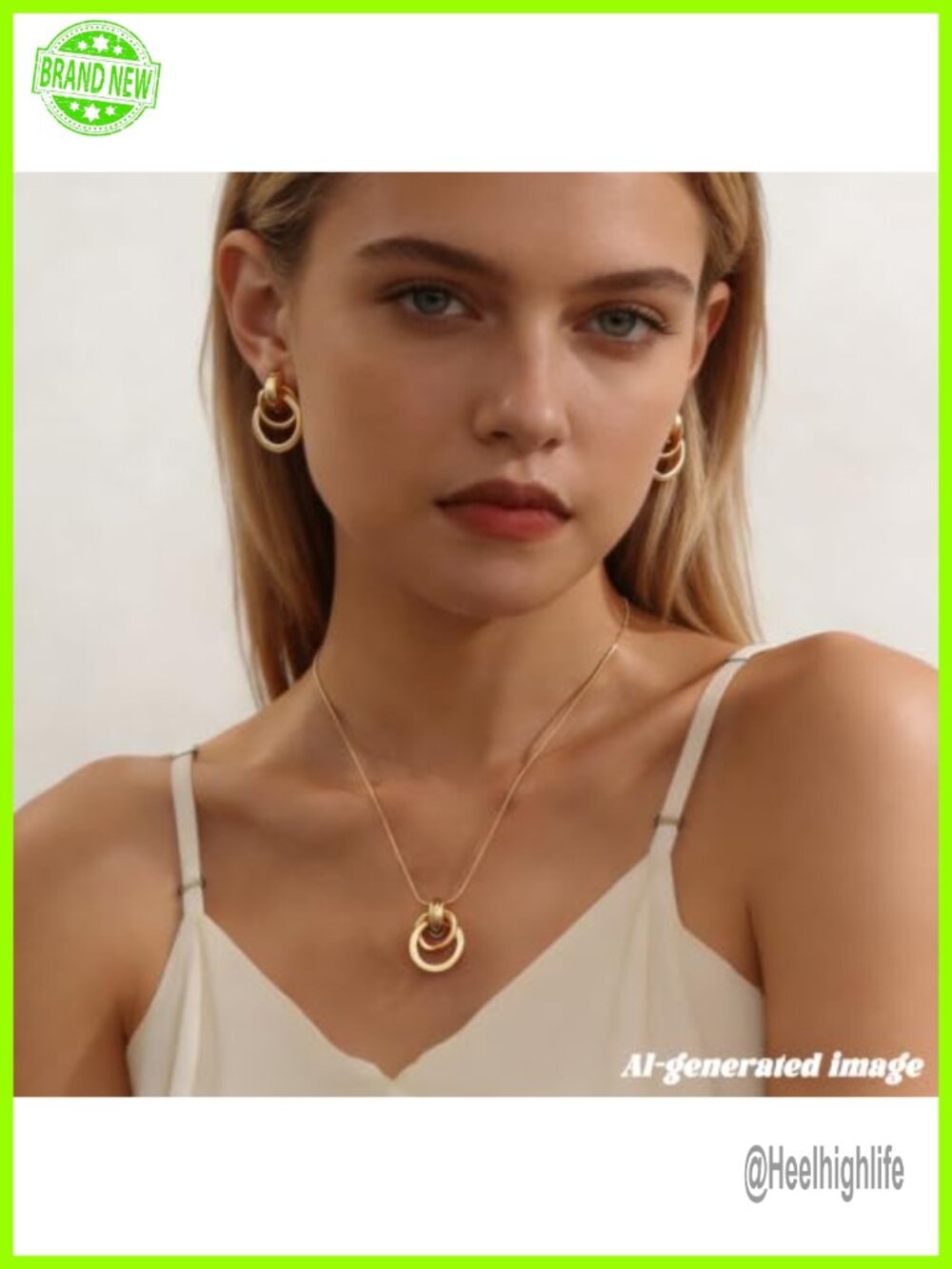 14K Gold Plated Knot Jewelry Set Necklace & Drop Earrings Stainless Steel - Picture 2 of 5